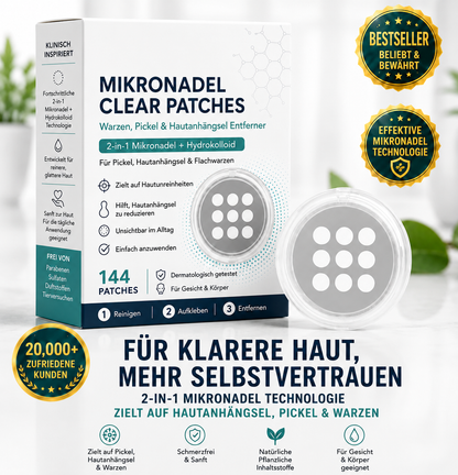 ✨ 2-in-1 Mikronadel- & Hydrokolloid-Pflaster 🍀 | Entfernt erhabene Muttermale, Akne, Flachwarzen & Hautanhängsel | Kann helfen, Falten, Narben & Hautunreinheiten zu verbessern | Unsichtbare Pflaster für Gesicht & Körper